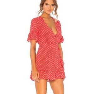 Privacy Please Red Polkadot Wrap Dress Revolve Tie Size Small S